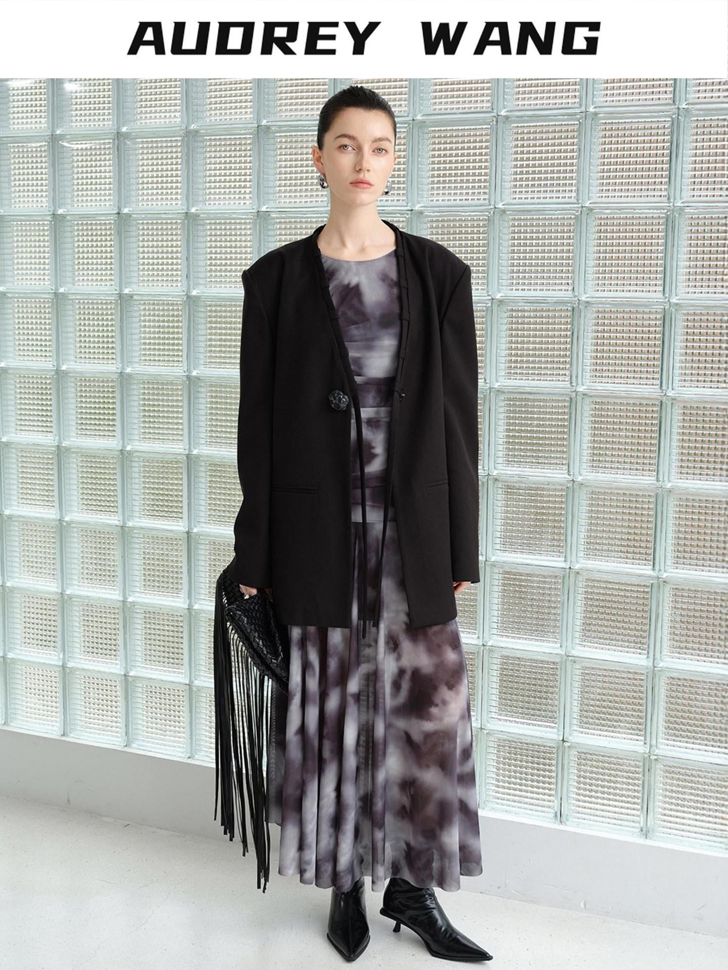 audreyyang Elegant Sash Fitted Knit Long Sleeve Grey Ombre Maxi Dresses