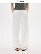 fano Elastic Waist Pocketed Wide Leg Korean Commuter Loose Stretch White Sweatpants
