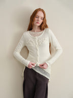 someonesometimes Hand Crochet Wool Floral Scallop Edge Casual Crewneck Button Women Cardigans