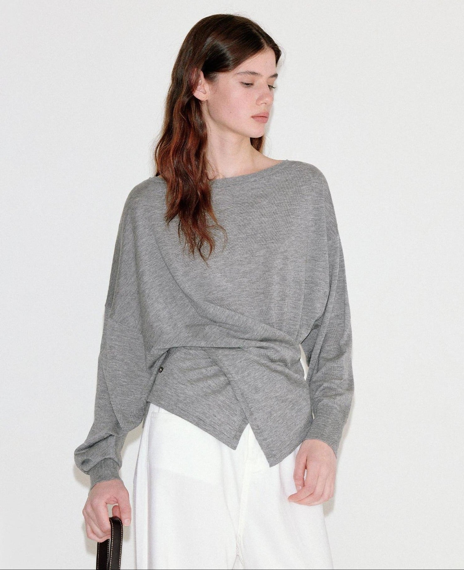 fano Soft Wool Blend Relaxed Loose Batwing Boat Neck Womens Knit Sweaters