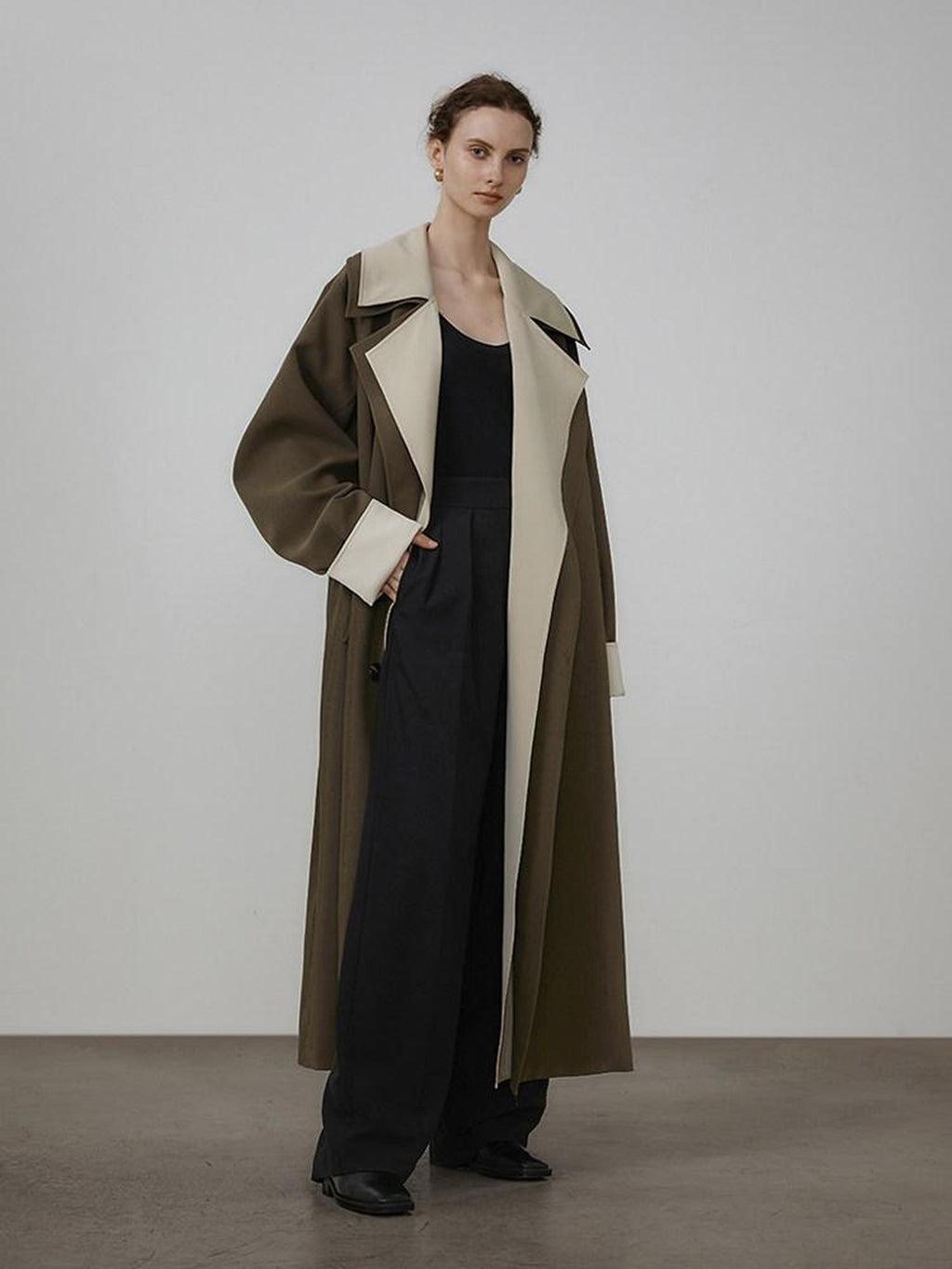 unspoken Single Breasted Straight Fit Commuter Artistic Women Dark Grey Green Long Coats