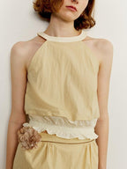 someone sometimes Ruffle Original Slim Fit Melon Halter Cotton Mix Top & Skirt Sets