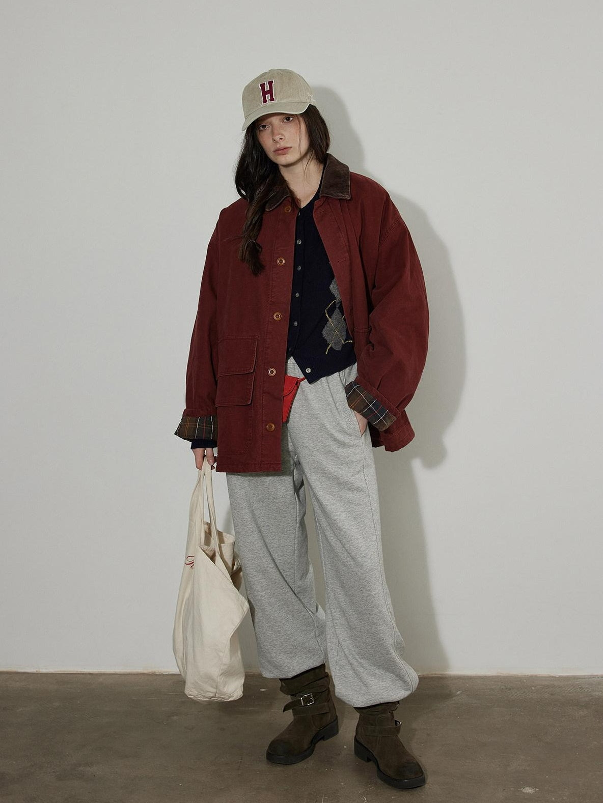 Lofi choose Soft Midweight British Argyle Contrast Button Women Knitwear Cardigans