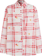 fano Breathable Cotton Loose Korean Red White Plaid Long Sleeve Women Shirts