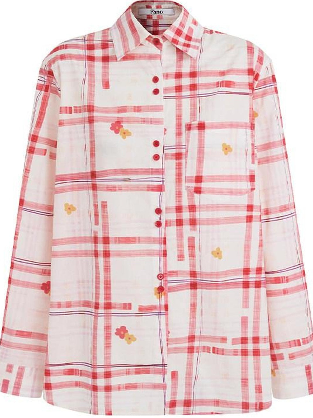 fano Breathable Cotton Loose Korean Red White Plaid Long Sleeve Women Shirts