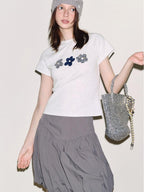 fano Slim Fit Cropped Round Neck Floral Print Ol Commuter Youth Short Sleeve T-Shirts