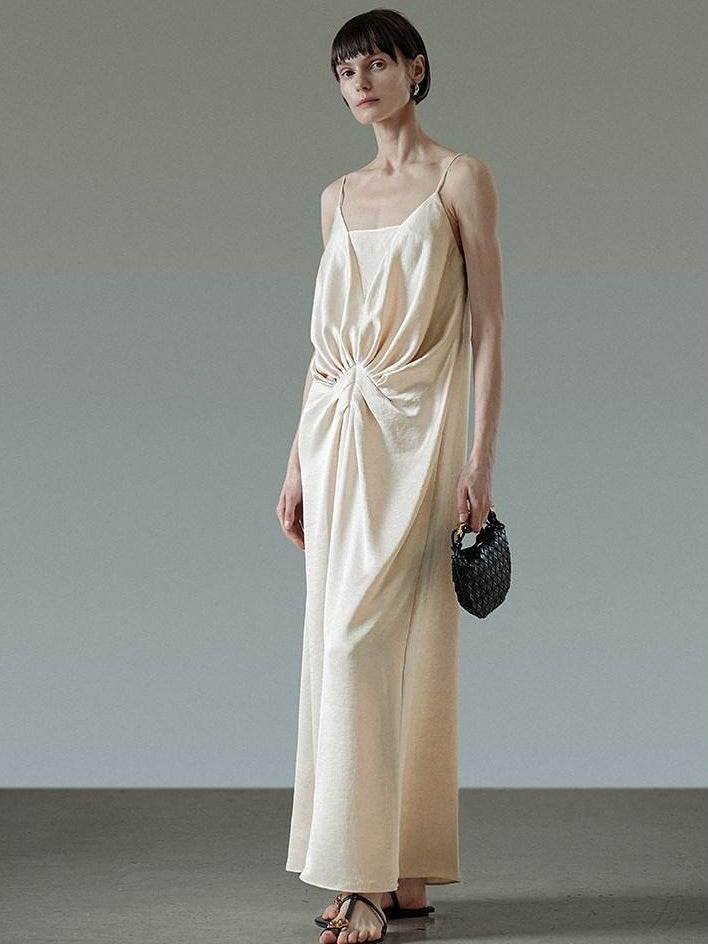 unspoken Satin Minimal V-neck Camisole Natural Waist City Commuter Women Maxi Dresses