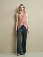 someonesometimes Ribbed Patchwork Zip Front Commuter Strappy Loose Fit Women Tank Tops