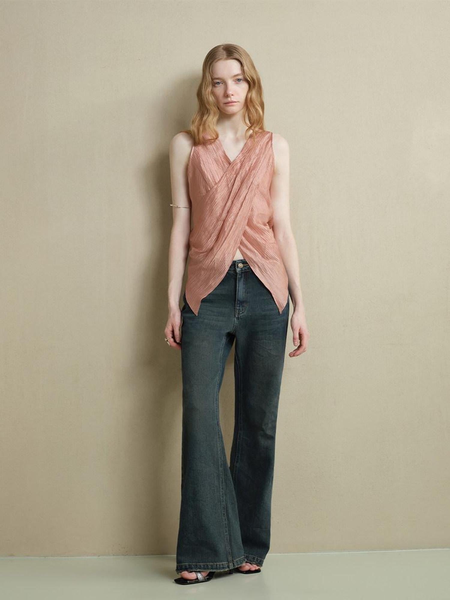 someonesometimes Ribbed Patchwork Zip Front Commuter Strappy Loose Fit Women Tank Tops