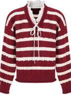 fano Ruffle Detail Loose Fit Commuter V-neck Long Sleeve Striped Women Sweaters