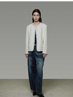 unspoken Wool Blend Minimal Commuter Relaxed Fit 3D Tailored Cropped Jackets