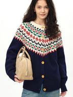 fano 100 Percent Wool Loose Fit Button Front Commuter Crew Neck Knit Cardigans
