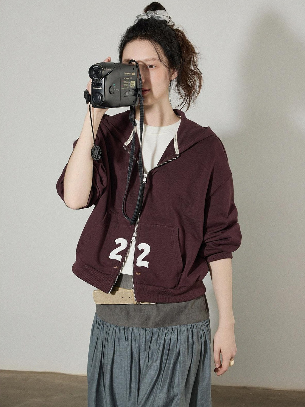 Lofi choose Hooded Zip Front Relaxed Fit Office Women Deep Purple Blue Cropped Jackets