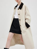 fano Single Breasted Stand Collar Relaxed Fit Women Polyester Lined Trench Coats