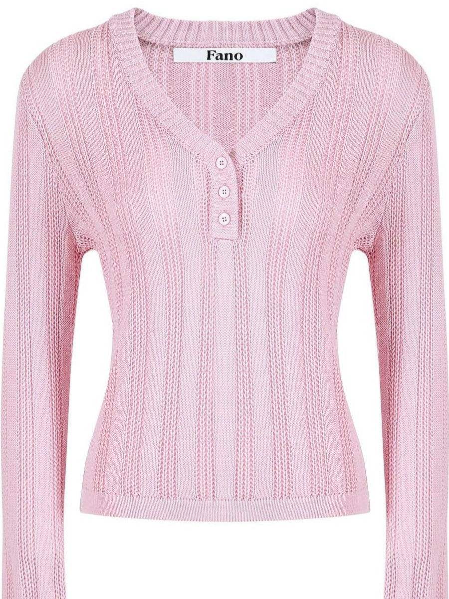 fano Soft Bubblegum Pink Slim Korean V-neck Long Sleeve Women Acrylic Sweaters