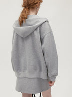 fano Hooded Zip Cotton Blend Loose Fit Minimalist Commuter Gray Top & Skirt Sets