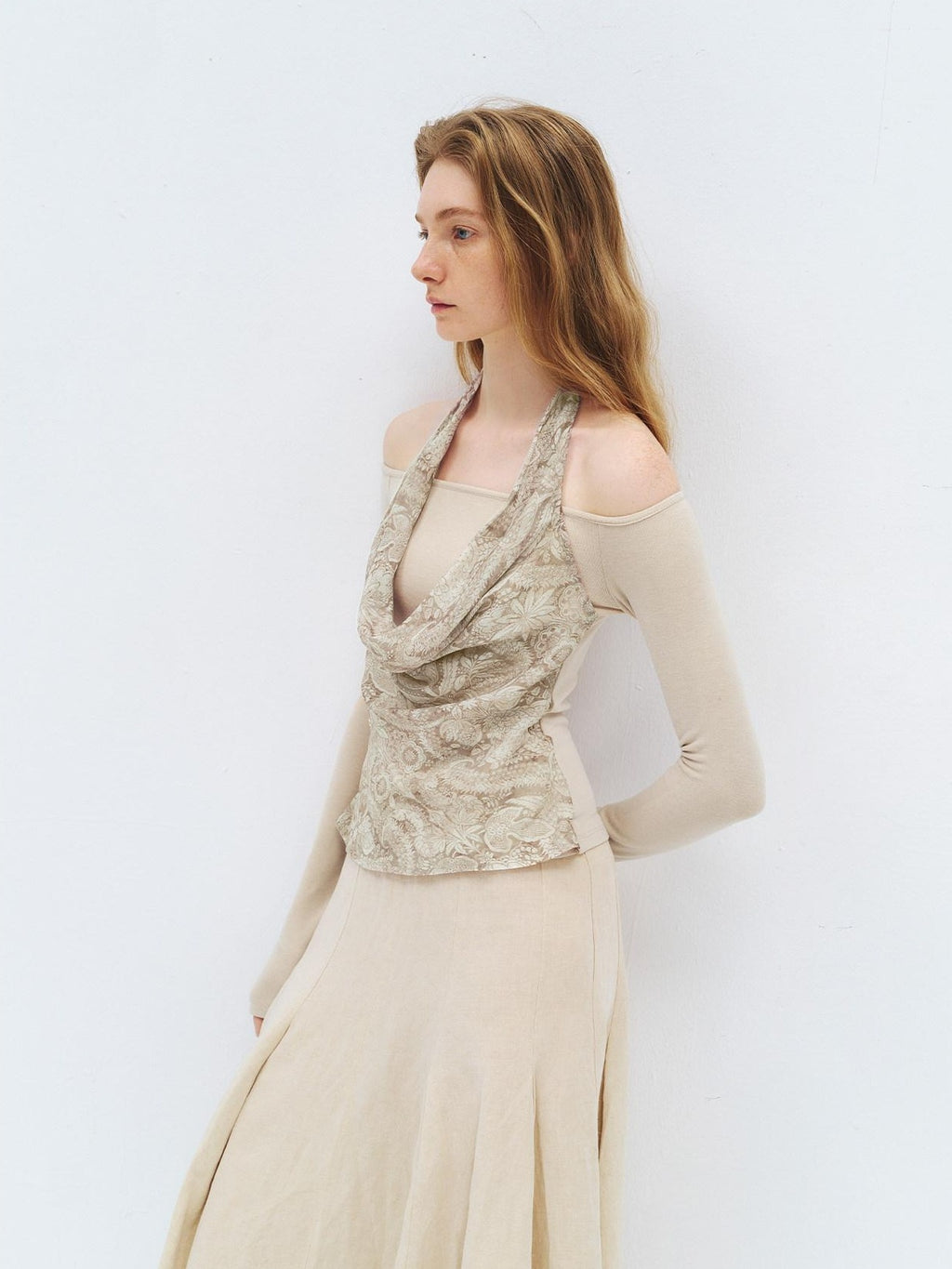 someone sometimes Silk Wool Blend Slim Fit Patchwork Knit Women Printed Halter Crop Tops