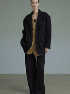unspoken Original Thick Loose Fit Single Breasted Commuter Women Mustard Black Blazers