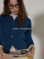 Lofi choose Light Poly Wool Jacquard Workwear Short Sleeve For Women Button Knit Cardigans