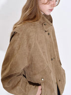 fano Pocketed Khaki Loose Fit Commuter Stand Collar Youth Polyester Bomber Jackets