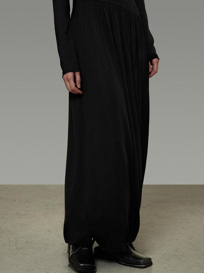unspoken Modal Knit Turtleneck Slim Waist Long Sleeve City Workwear Black Maxi Dresses