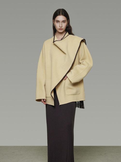 unspoken 100 Percent Wool Lightweight Minimal Commuter Loose Women Pale Yellow Wool Coats