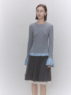 someone sometimes Lyocell Wool Blend Low Crew Neck Office Knit Women Meteor Grey Sweaters