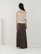 someonesometimes Slim Fit Knit Off Shoulder Casual Solid Apricot Gray Acrylic Stretch Women Top
