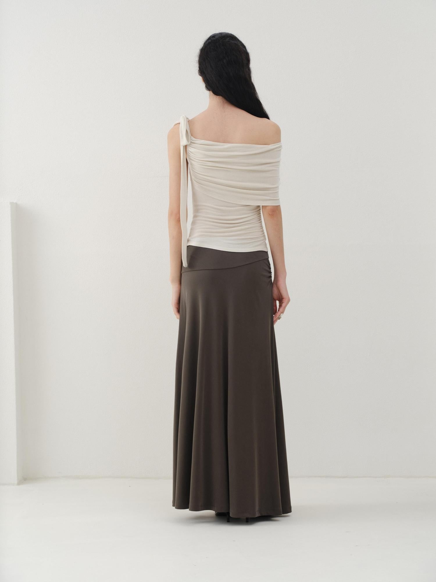 someonesometimes Slim Fit Knit Off Shoulder Casual Solid Apricot Gray Acrylic Stretch Women Top
