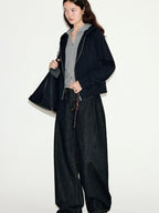 fano Striped Faux Two Piece Loose Fit Commuter Women Black Cotton Blend Hoodie