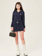 ikyou Sleek Slim Fit Zip Up Patchwork Pockets Commuter Cotton Lined Hoodie