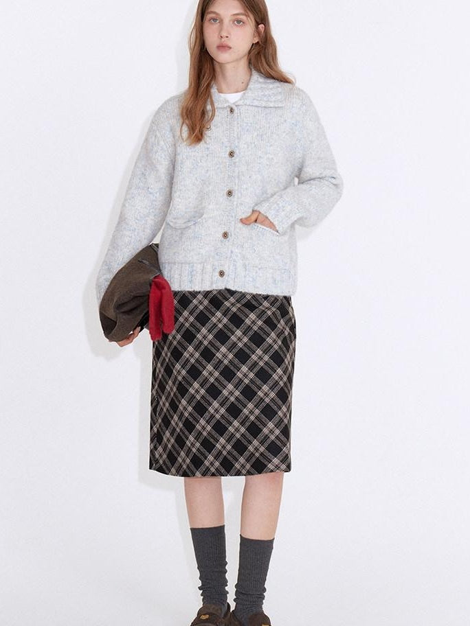 fano Cozy High Waist Wool Blend Plaid H Line Casual Women Midi Skirts