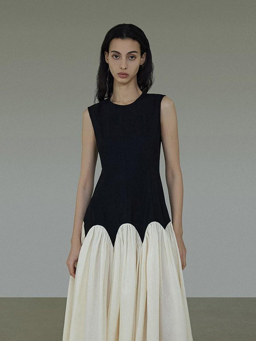 unspoken High Waist Colorblock A Line Sleeveless Minimalist Workwear Viscose Maxi Dresses