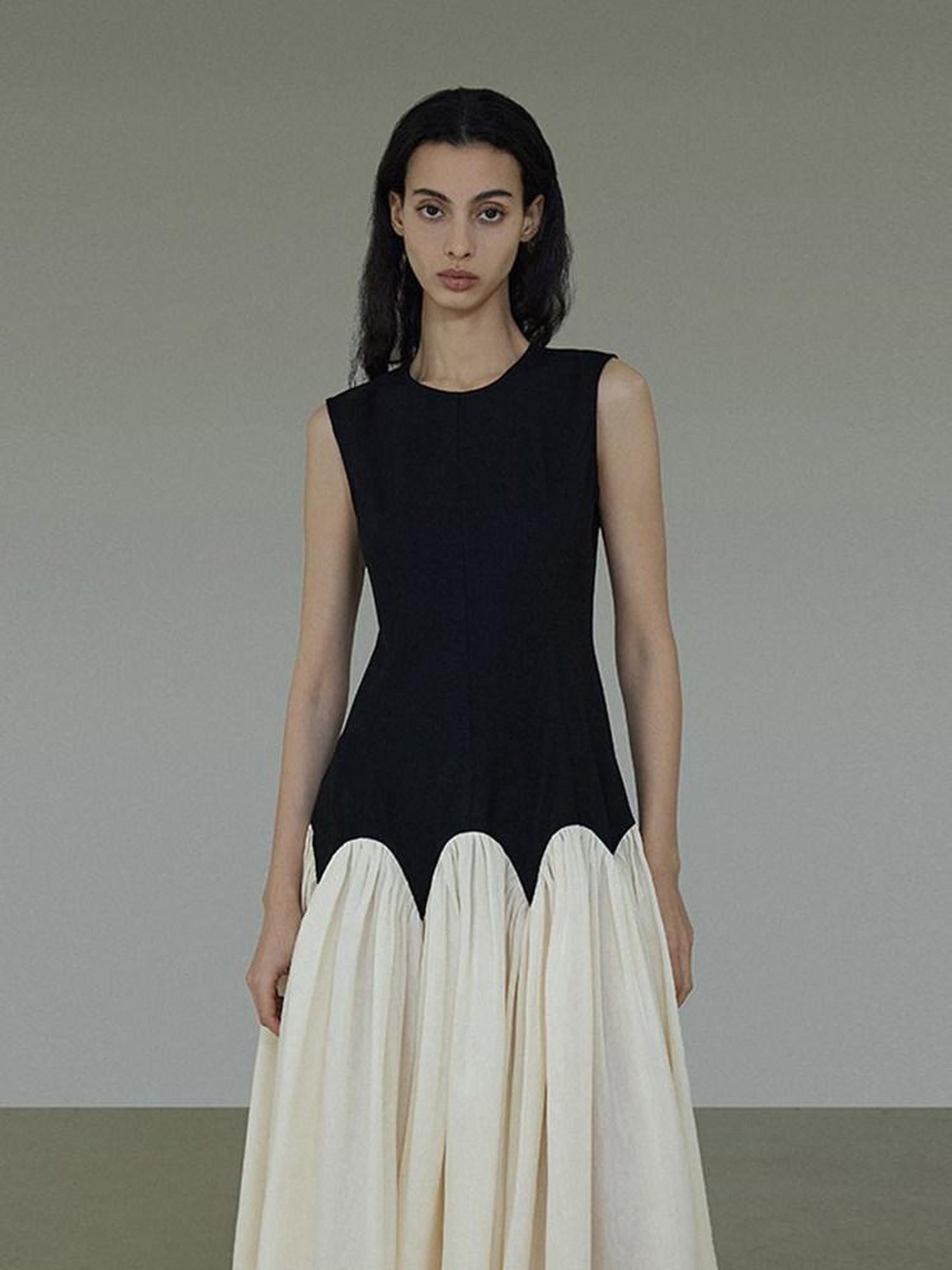 unspoken High Waist Colorblock A Line Sleeveless Minimalist Workwear Viscose Maxi Dresses