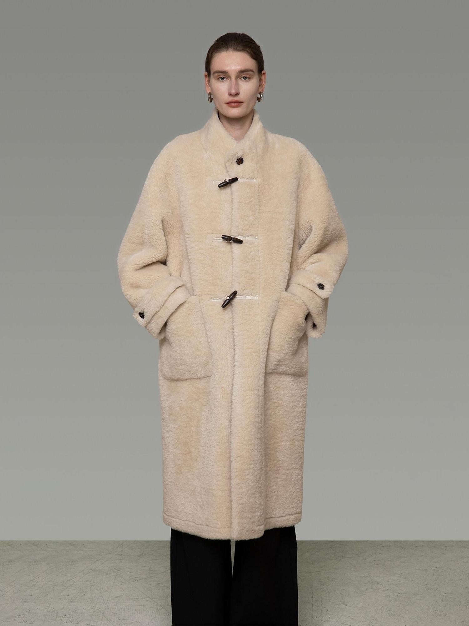 unspoken Warm Faux Fur Lined Vintage Loose Fit Stand Collar Women Daily Long Coats