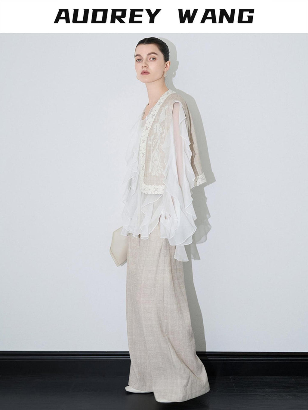 audreyyang Linen Blend V-neck Vest Trousers Solid Minimal Original Design Top & Pants Sets