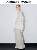 audreyyang Linen Blend V-neck Vest Trousers Solid Minimal Original Design Top & Pants Sets