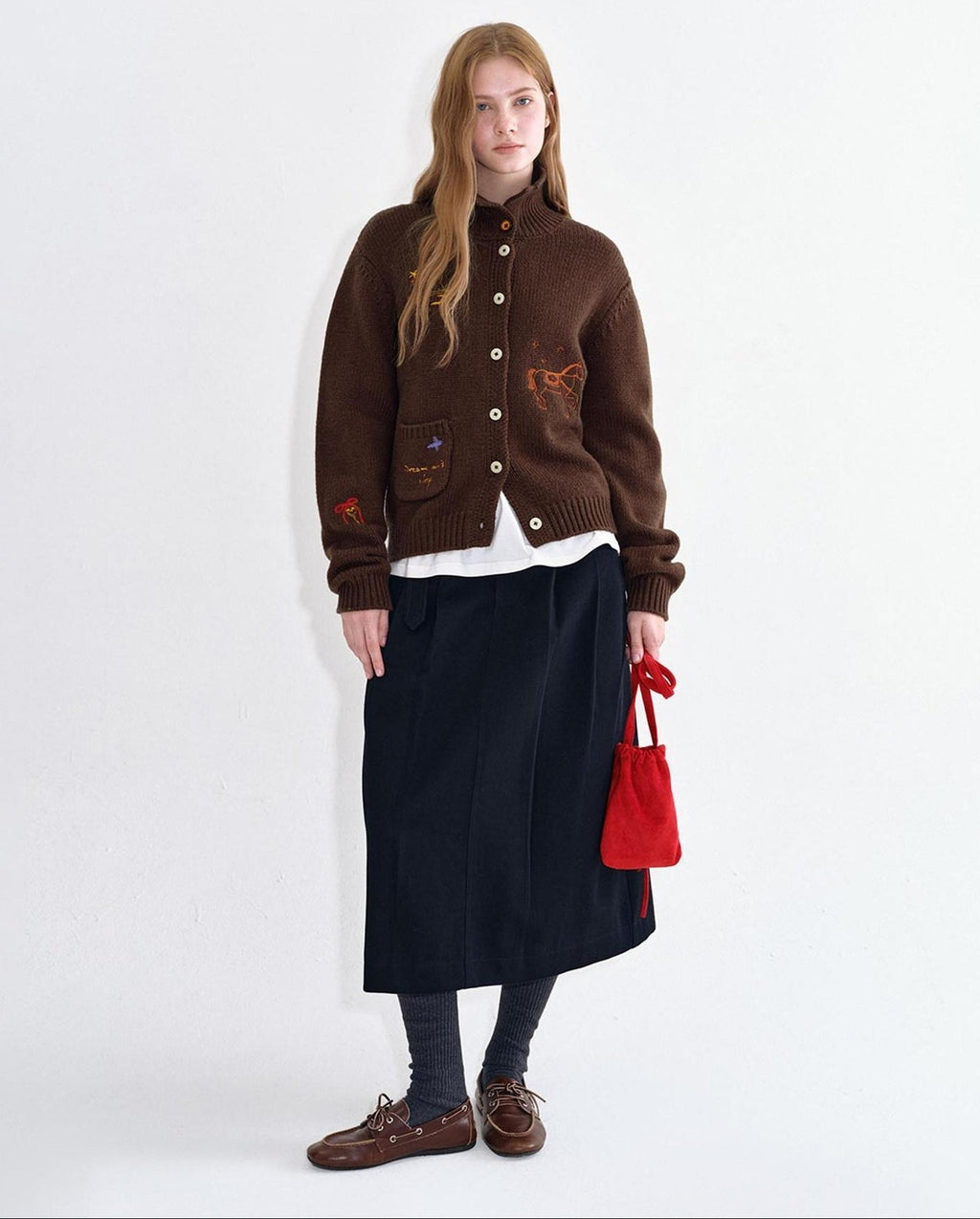 fano Soft Wool Blend Knit Commuter Loose Fit Stand Collar Women Brown Cardigans