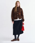 fano Soft Wool Blend Knit Commuter Loose Fit Stand Collar Women Brown Cardigans