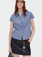 fano Breathable Cotton Blend Loose Short Sleeve Korean Commuter Plaid Shirts
