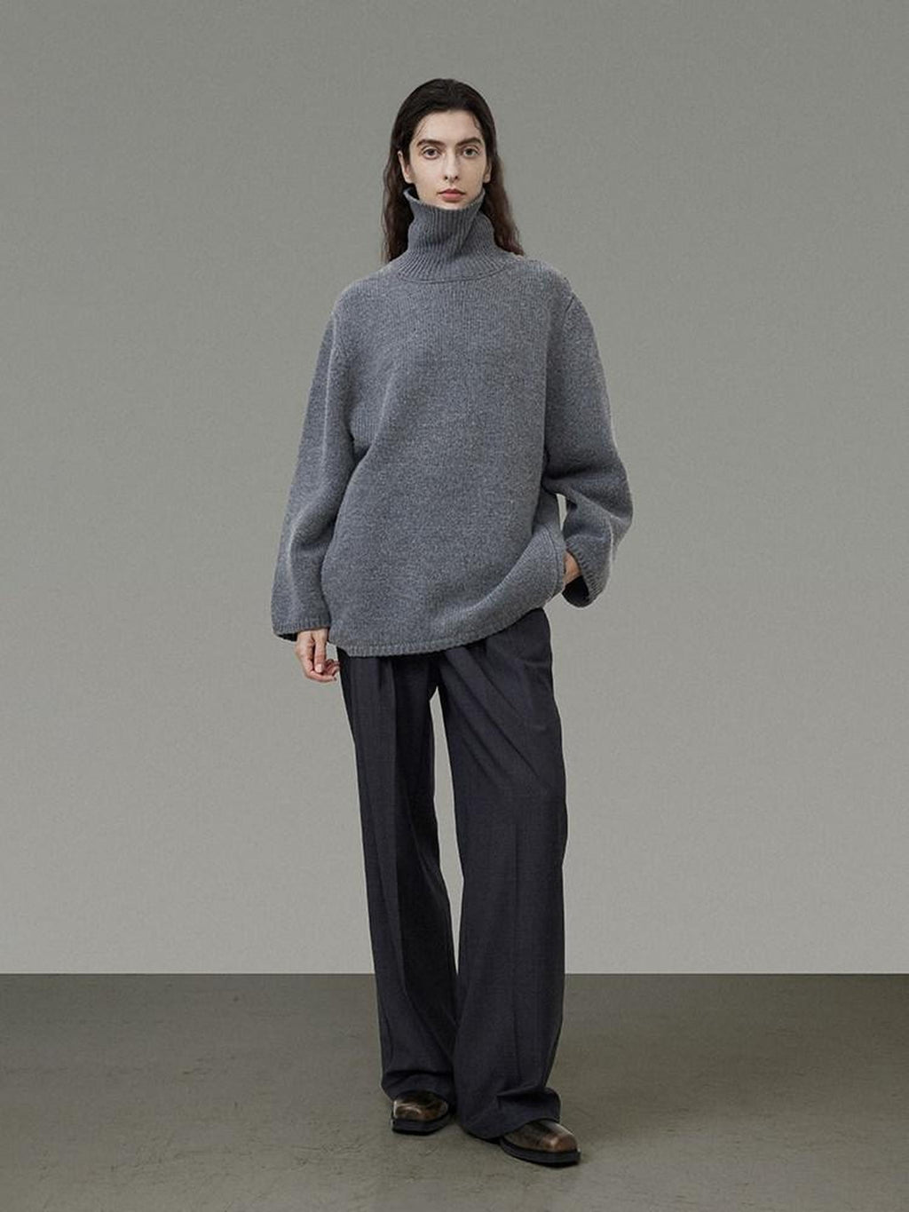 unspoken Warm Wool Blend Loose Fit Turtleneck Knitted Pullover Office Casual Gray Sweaters