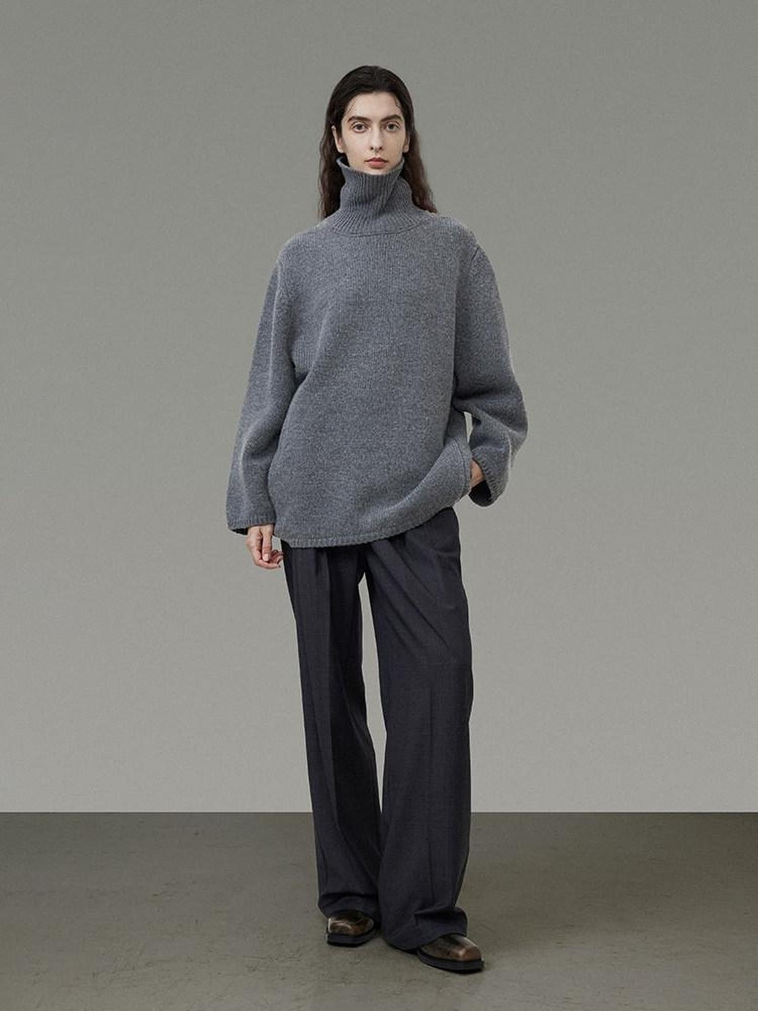 unspoken Warm Wool Blend Loose Fit Turtleneck Knitted Pullover Office Casual Gray Sweaters