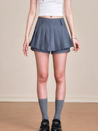 ikyou Shape Retaining Embroidered Pleated A Line Mid Waist Casual Women Mini Skirts
