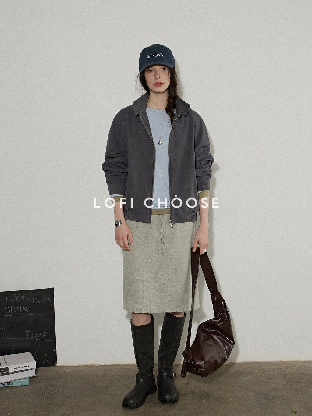 Lofi choose Soft Oversized Loose Fit Round Neck Women Blue Brown Long Sleeve T-Shirts