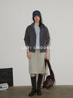 Lofi choose Soft Oversized Loose Fit Round Neck Women Blue Brown Long Sleeve T-Shirts