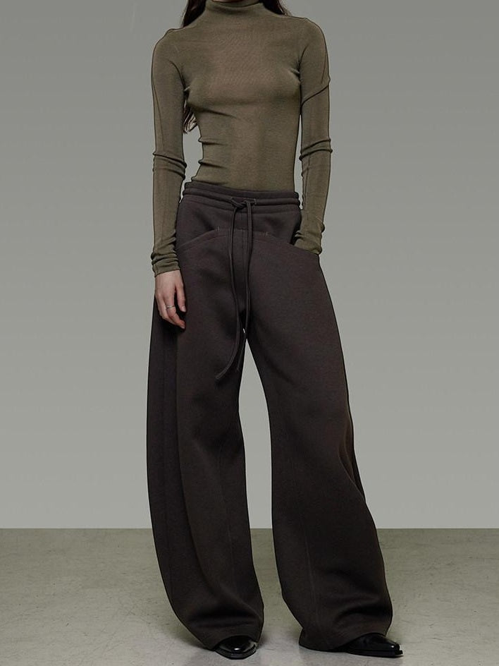 unspoken Breathable Cotton High Waist Tie Waist Minimalist Women Brown Wide Leg Pants