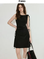 fano Cotton Blend Elegant Sleeveless Asymmetric Hem H Fit Women Midi Dresses