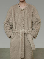 unspoken Warm Thick Beige Loose Fit Collarless Mid Length Commuter Women Long Coats