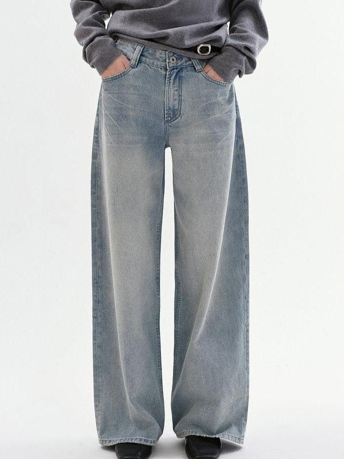 fano Soft Cotton No Stretch Commuter Relaxed Natural Waist Blue Straight Leg Jeans