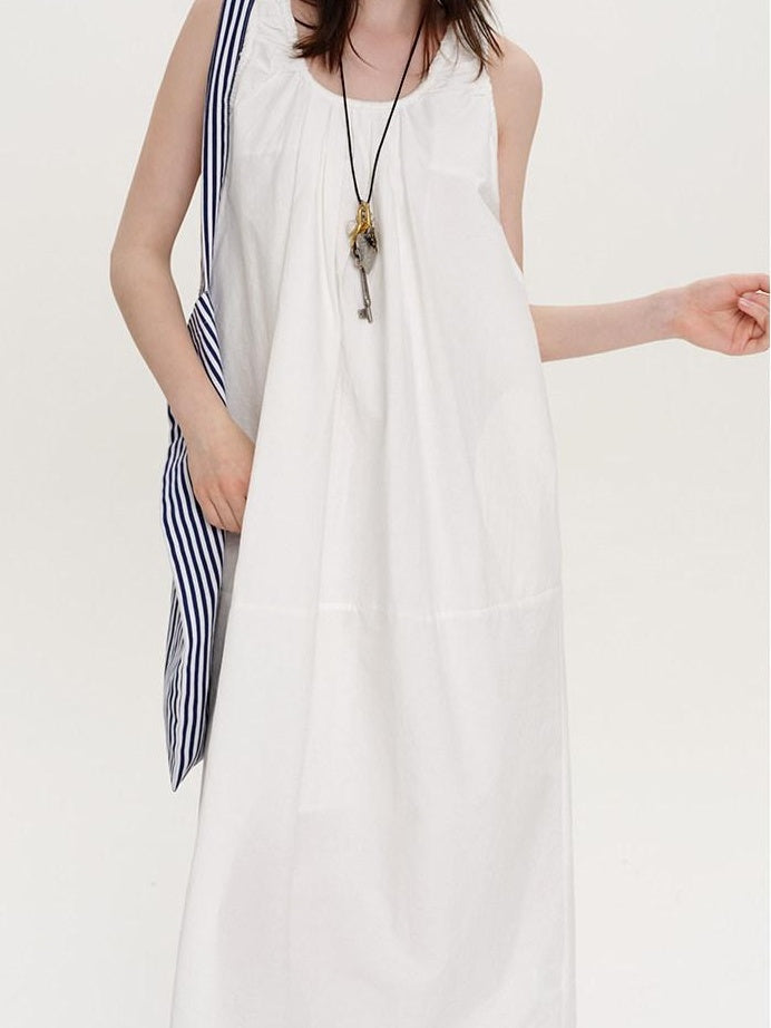 fano Soft Cotton Tencel Aline Sleeveless Crew Natural Travel Girls White Maxi Dresses